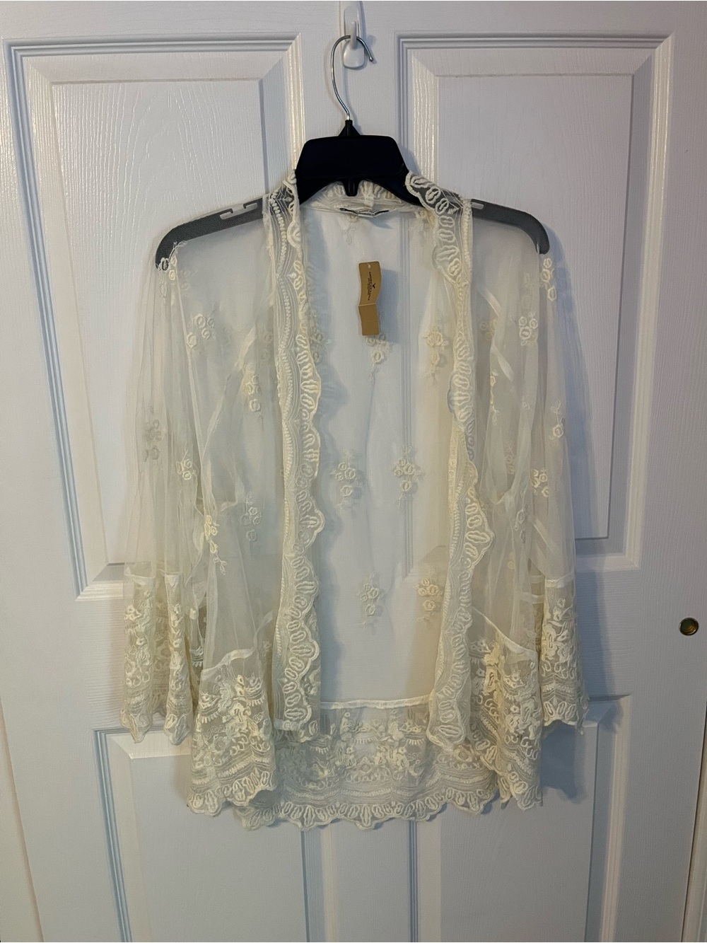 American Eagle Outfitters Off White Sheer Lace Kimono